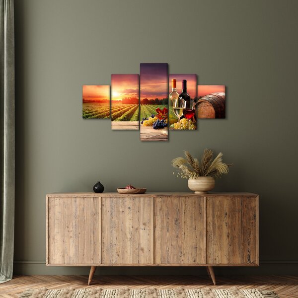 Obraz winnicy z winem (125x70 cm)