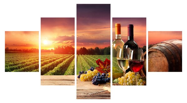 Obraz winnicy z winem (125x70 cm)