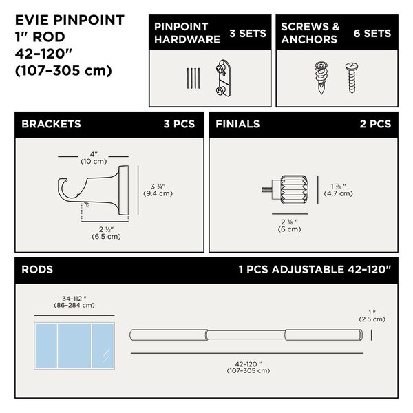 Stalowy regulowany karnisz w kolorze matowej czerni 107 - 305 cm Evie – Umbra