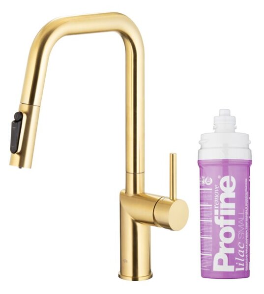 Bateria kuchenna stojÄ ca KFA ARMATURA Duero Pure Style z filtrem Profine Lilac S ZÅoty szczotkowany 6623-315-39