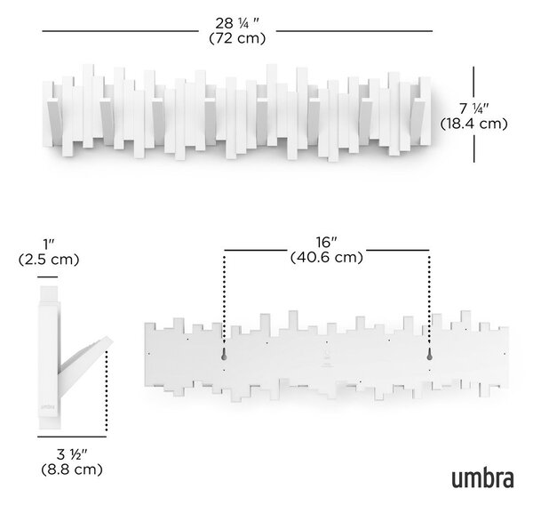 Biały plastikowy wieszak ścienny 72 cm Sticks – Umbra