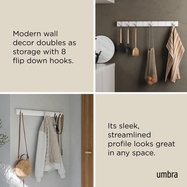Wieszak ścienny z litego drewna sosnowego w matowym białym kolorze 81 cm Flip – Umbra