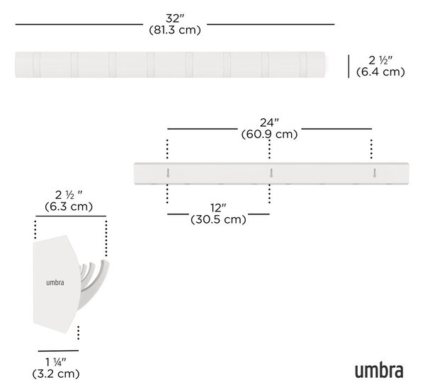 Wieszak ścienny z litego drewna sosnowego w matowym białym kolorze 81 cm Flip – Umbra