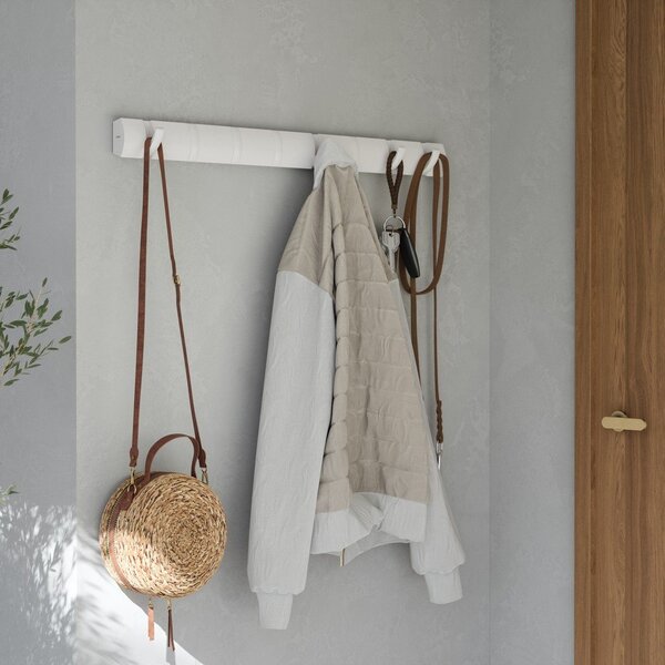Wieszak ścienny z litego drewna sosnowego w matowym białym kolorze 81 cm Flip – Umbra