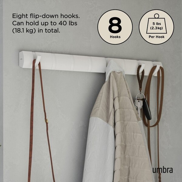 Wieszak ścienny z litego drewna sosnowego w matowym białym kolorze 81 cm Flip – Umbra