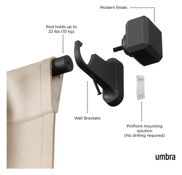 Stalowy regulowany karnisz w kolorze matowej czerni 107 - 305 cm Geo – Umbra