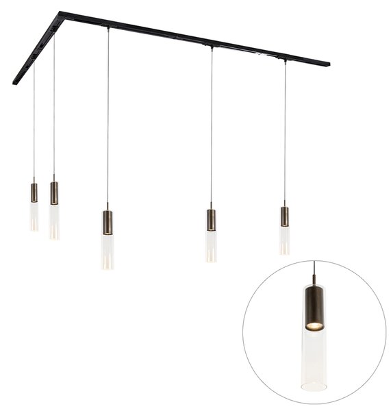 Nowoczesny system szynowy z 5 lampami wiszącymi, ciemny brąz, 1-fazowy - Iconic Lloyd