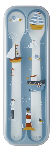 Białe/jasnoniebieskie plastikowe łyżeczki dla dzieci zestaw 2 szt. Sailors Bay by Little Dutch – Mepal