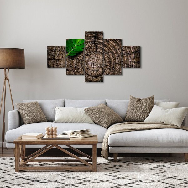 Obraz liścia na pniu drzewa (125x70 cm)