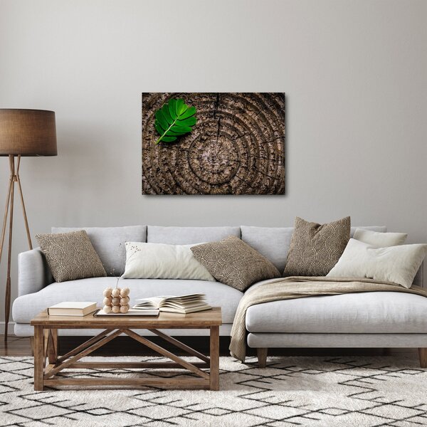Obraz liścia na pniu drzewa (70x50 cm)