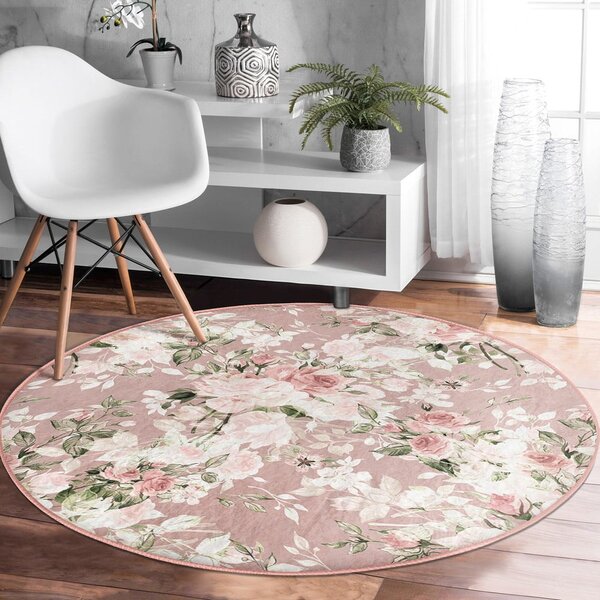 Jasnoróżowy okrągły dywan odpowiedni do prania i robotów sprzątających ø 80 cm Comfort – Mila Home