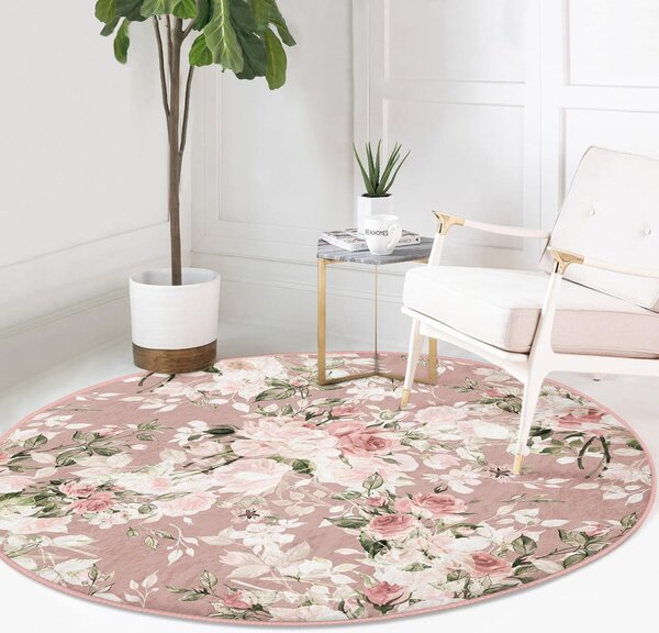 Jasnoróżowy okrągły dywan odpowiedni do prania i robotów sprzątających ø 80 cm Comfort – Mila Home