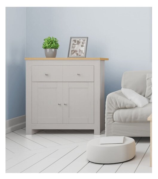 Szaro-naturalna niska komoda w dekorze dębu 79x81 cm Emerald – Støraa