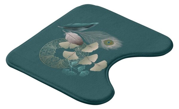 Turkusowy dywanik łazienkowy do WC 45x45 cm Ginkoblue – douceur d'intérieur