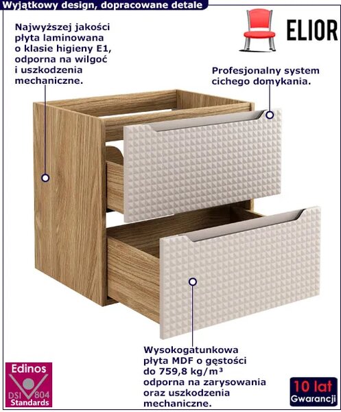 Beżowa nowoczesna szafka pod umywalkę z szufladami 60 cm K9-E09
