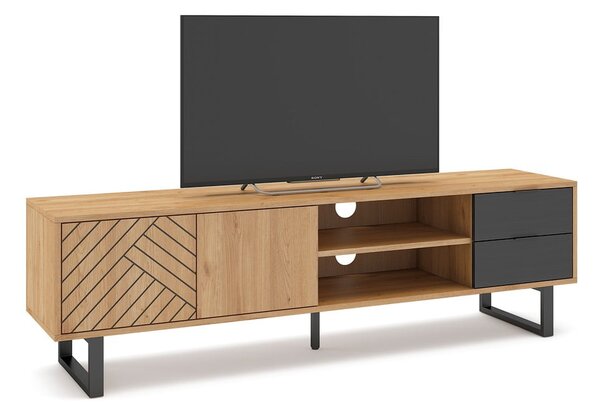 Antracytowo-naturalna szafka pod TV w dekorze dębu 180x51,5 cm Madona – Marckeric