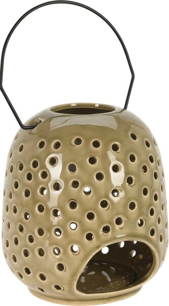 Lampion ceramiczny Dots zielony, 15 x 23 cm