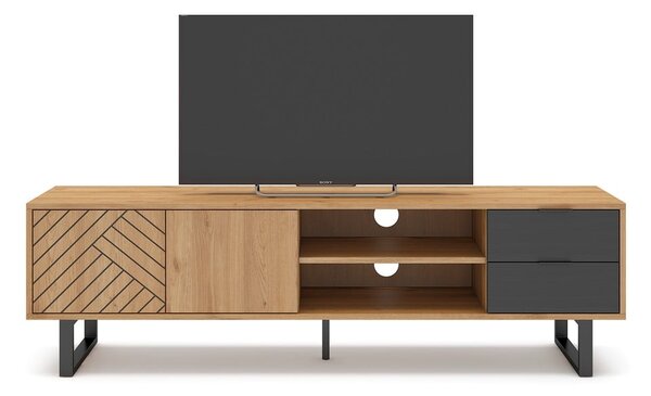 Antracytowo-naturalna szafka pod TV w dekorze dębu 180x51,5 cm Madona – Marckeric