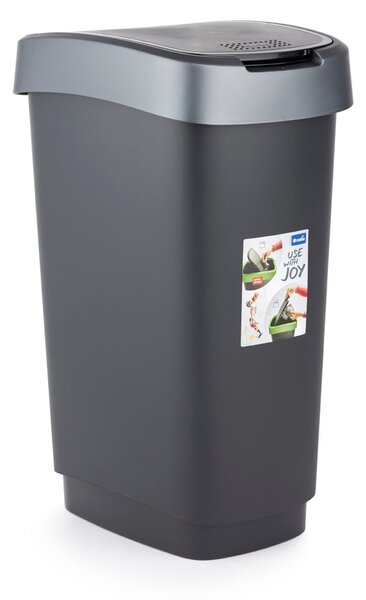Srebrno-czarny kosz na śmieci z plastiku z recyklingu 25 l Twist – Rotho