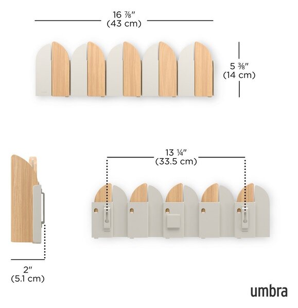 Beżowy/w naturalnym kolorze stalowy wieszak ścienny 43 cm Saloon – Umbra