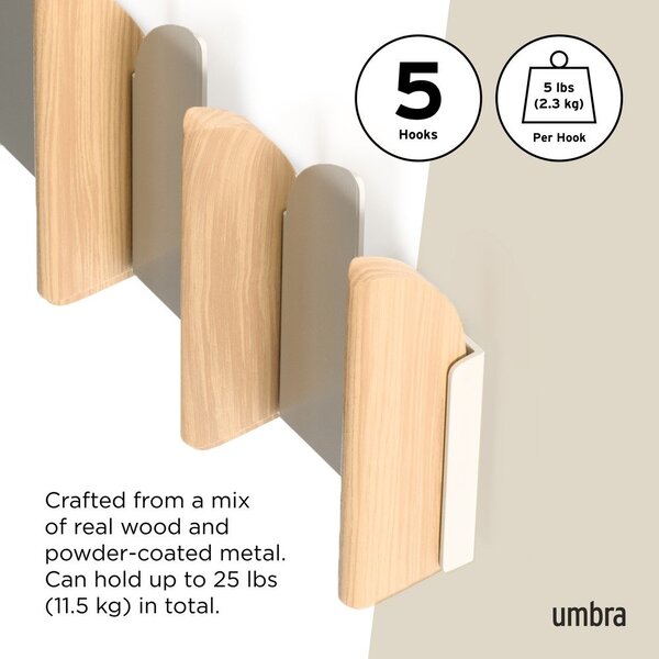 Beżowy/w naturalnym kolorze stalowy wieszak ścienny 43 cm Saloon – Umbra