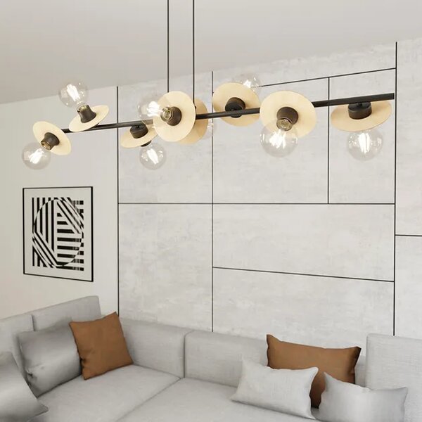 Nowoczesna lampa wisząca czarny + drewno - 2X D160 C1-F51