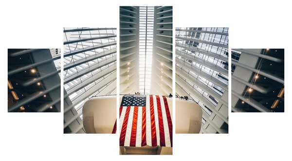 Obraz budynku z flagą USA (125x70 cm)