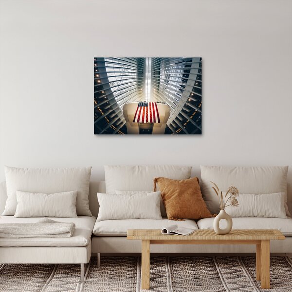 Obraz budynku z flagą USA (70x50 cm)