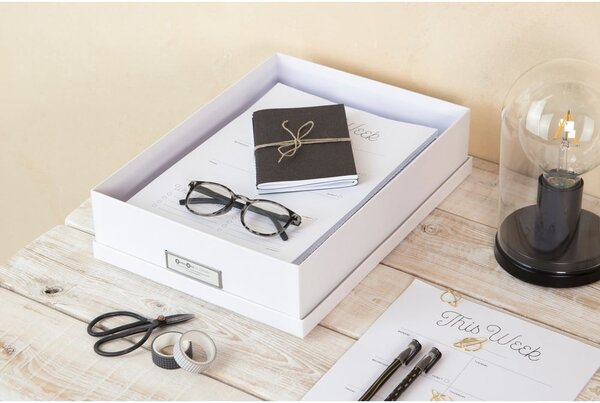Białe pudełko na dokumenty z etykietą Bigso Box of Sweden Oskar, A4
