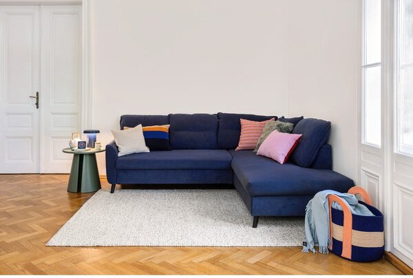 Turkusowa aksamitna rozkładana sofa w kształcie litery "U" Miuform Stylish Stan, prawostronna