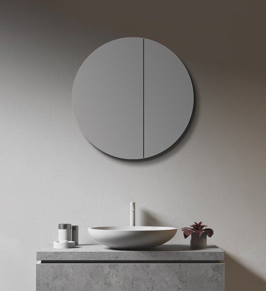Szafka ?azienkowa z lustrem TALOS okr?g?a Ø 60 cm - Szafka ?azienkowa z lustrem z wysokiej jako?ci aluminiowym korpusem - Szafka ?azienkowa z lustrem z dwiema szklanymi pó?kami