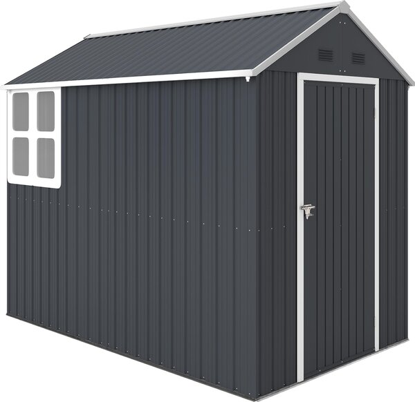 Domek ogrodowy Outsunny 4m², stalowy, z oknem, 259 x 172 x 222 cm, zamykany na klucz, szafka ogrodowa na taras, balkon, ciemnoszary