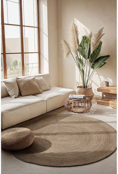 Szarobeżowy okrągły dywan z juty dwustronny ø 100 cm Braided – Hanse Home