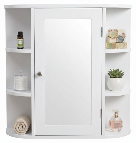 Szafka azienkowa Relaxdays z lustrem, 6 póek, 4 przegródki wewntrzne, wys. x szer. x g.: 58 x 61 x 18 cm, monta na cianie, szafka wiszca do azienki, biaa