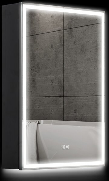 Szafka łazienkowa HOMCOM z lustrem i oświetleniem LED, szafka łazienkowa z lustrem, gniazdkiem, szafka ścienna 50 x 12,8 x 70 cm z regulowaną półką, funkcja przeciwmgielna, 3 kolory światła