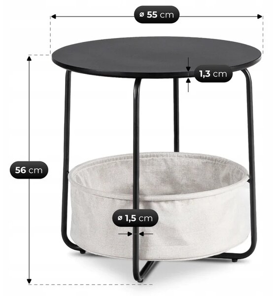 Stolik Kawowy z Koszem VARANO 55 cm Czarny/Beżowy Nowoczesny