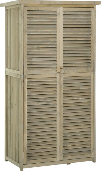 Drewniana szopa narzdziowa Outsunny z dachem asfaltowym i drzwiami aluzjowymi, 4 przegrody, szara, 87 x 46,5 x 160 cm