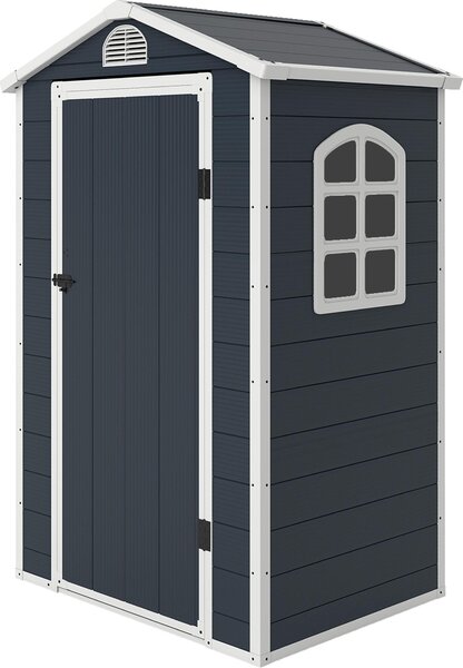 Domek narzędziowy Outsunny z tworzywa sztucznego 1,9 m², 134 x 104 x 204 cm, z drzwiami dwuspadowymi, odporny na warunki atmosferyczne, ogrodowy, szafka, do ogrodu, na zewnątrz, ciemnoszary