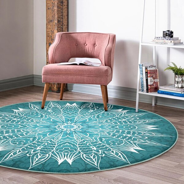 Turkusowy okrągły dywan odpowiedni do prania i robotów sprzątających ø 80 cm Comfort – Mila Home