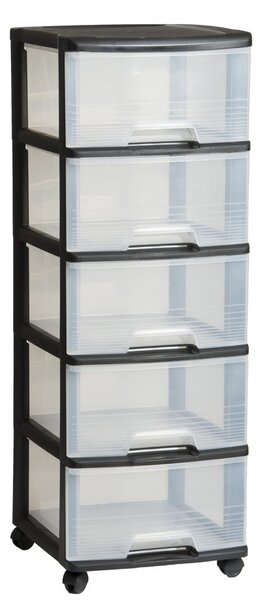 Czarno-transparentny plastikowy regał na kółkach 37x100 cm – Curver