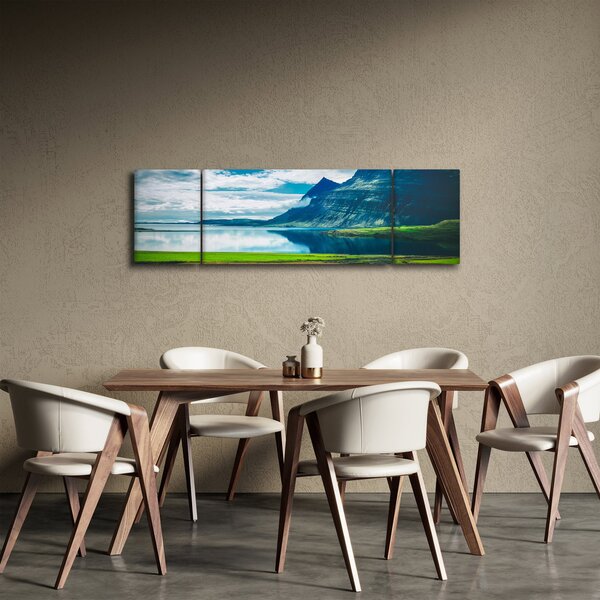 Obraz jeziora z górami (170x50 cm)
