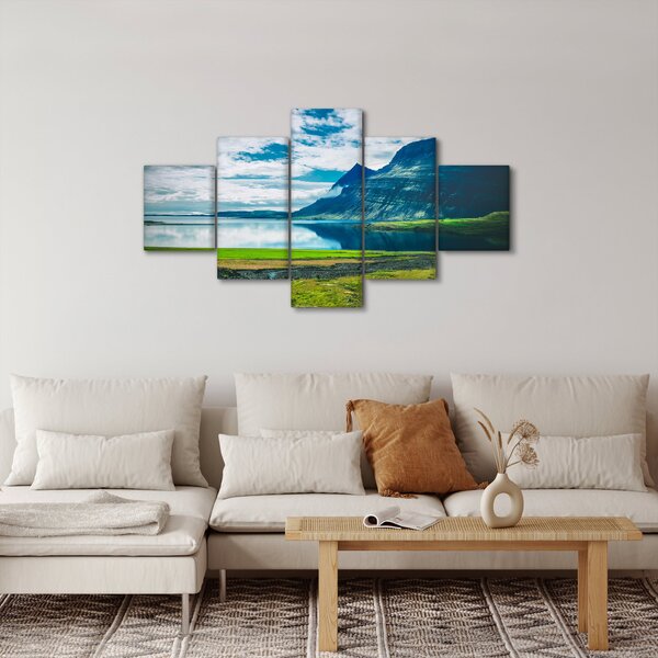 Obraz jeziora z górami (125x70 cm)