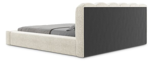 Beżowe tapicerowane łóżko dwuosobowe ze schowkiem i stelażem 160x200 cm Mano – Makamii