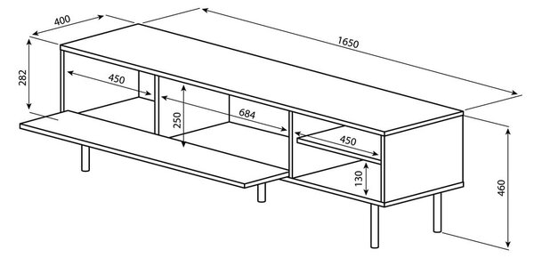 Czarna szafka pod TV w dekorze dębu 165x40 cm Ampère – TemaHome
