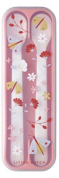 Białe/jasnoróżowe plastikowe łyżeczki dla dzieci zestaw 2 szt. Flowers & Butterflies by Little Dutch – Mepal
