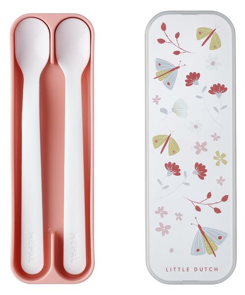 Białe/jasnoróżowe plastikowe łyżeczki dla dzieci zestaw 2 szt. Flowers & Butterflies by Little Dutch – Mepal
