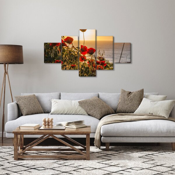 Obraz zachodu słońca z makami (125x70 cm)