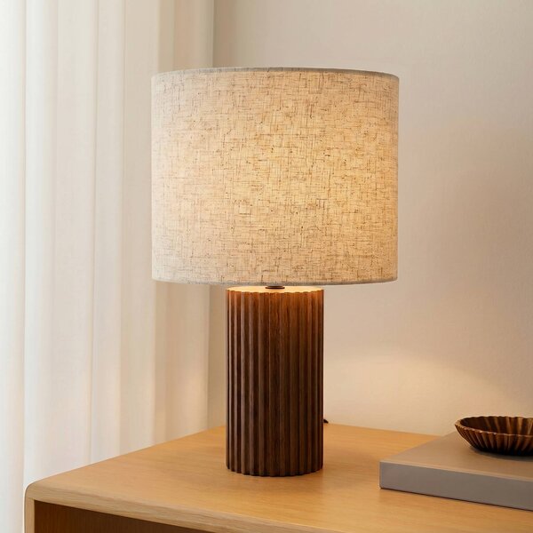 Lampa stołowa Kimiko Lindby, ciemne drewno, salon / jadalnia, drewno, skandynawski