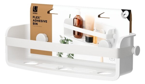 Biała samoprzylepna półka łazienkowa z plastiku z recyklingu Flex Adhesive – Umbra