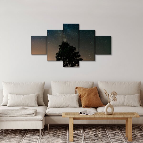 Obraz nocnego nieba z drzewami (125x70 cm)